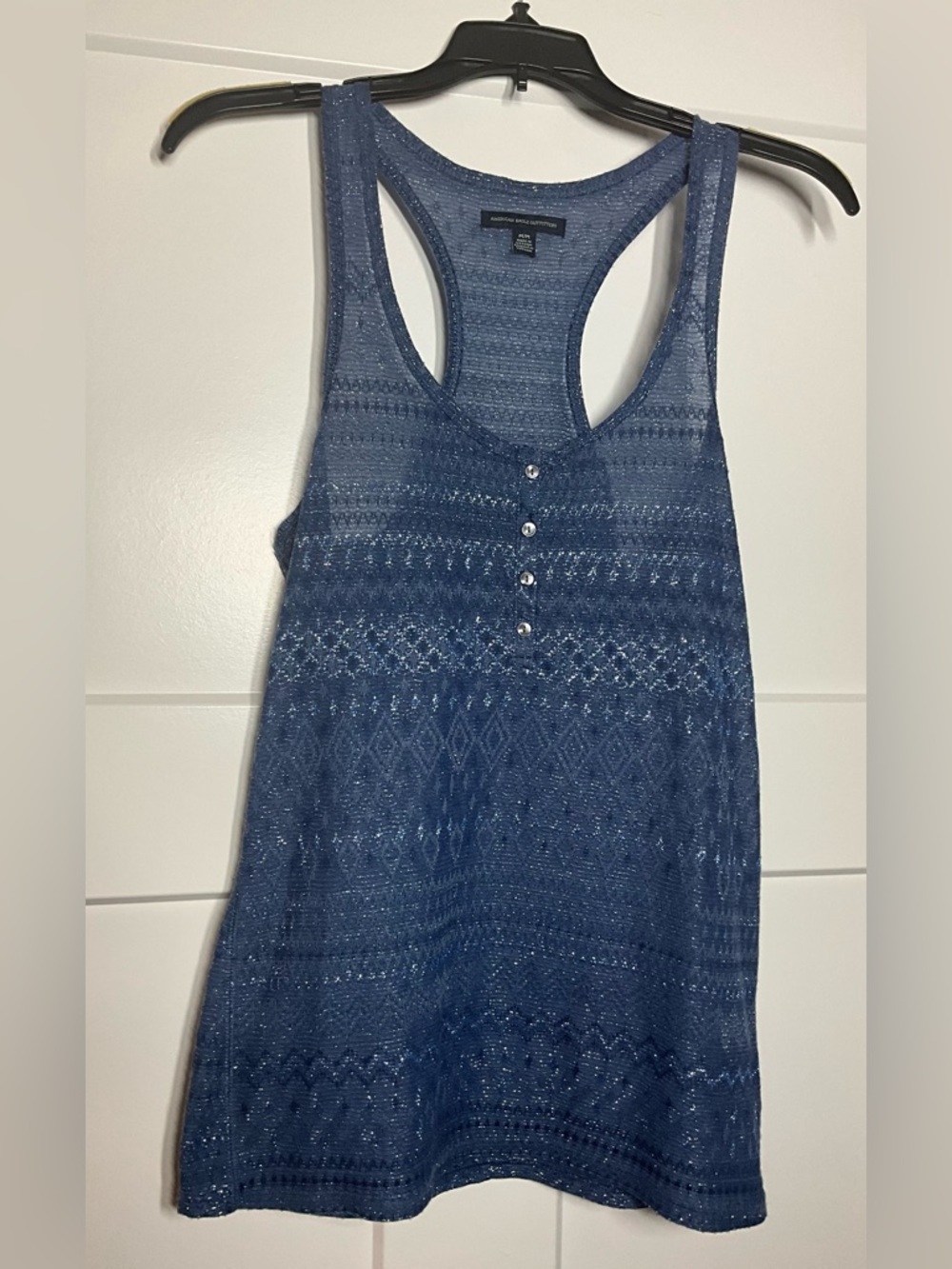 American Eagle 🦅 Blue Knit Racerback Tank with Button Front, Size Medium